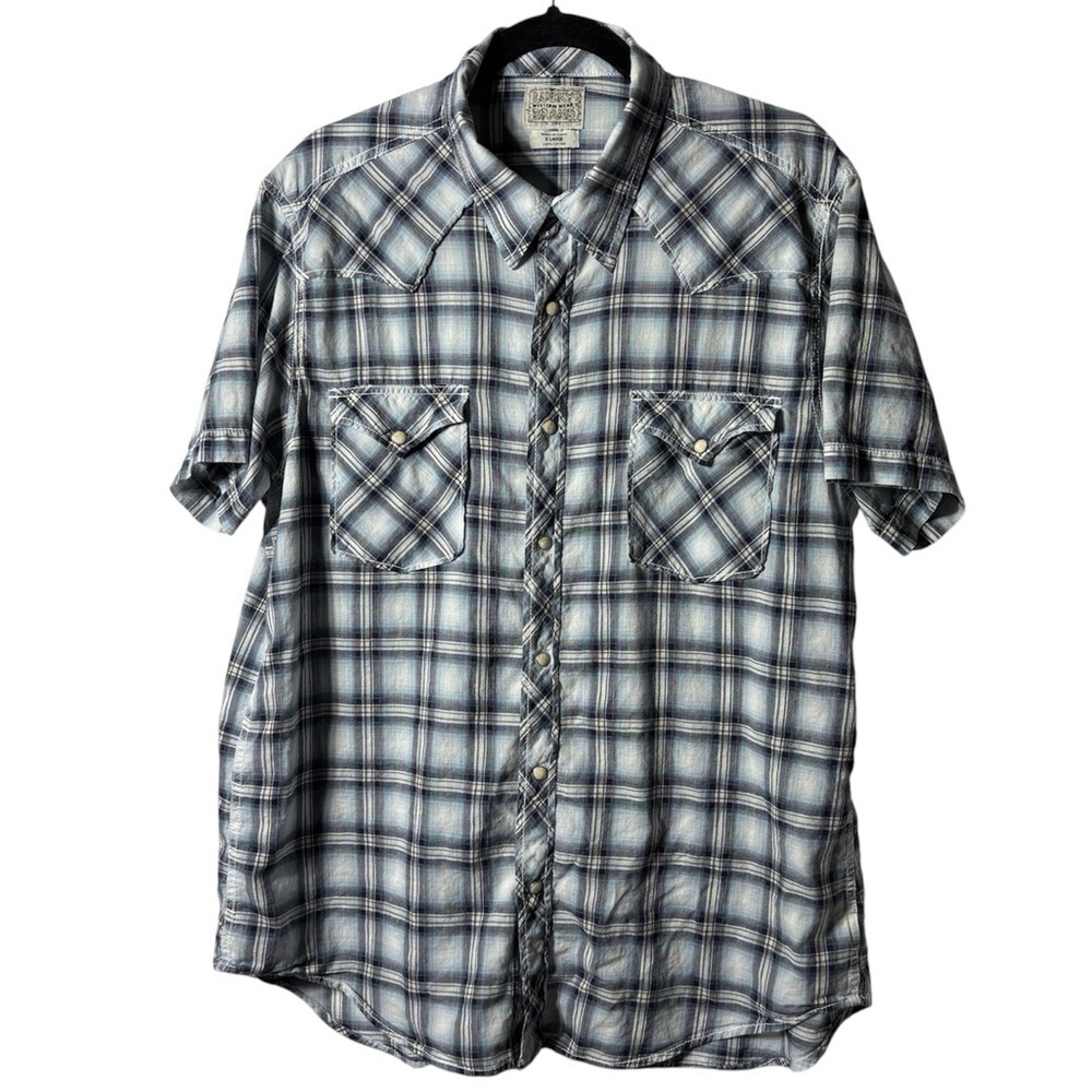 Lucky Brand Classic Western pearl snap Short Sleeve Shirt Size XL